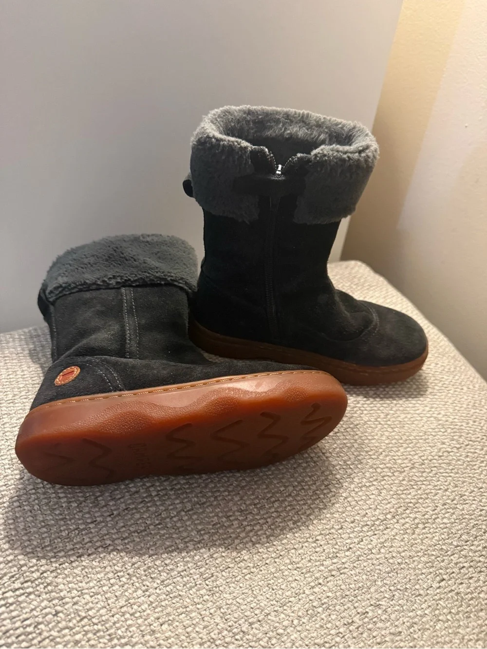Camper-Kiddo-Black Suede Boots with Tan Rubber Sole Kids Toddler